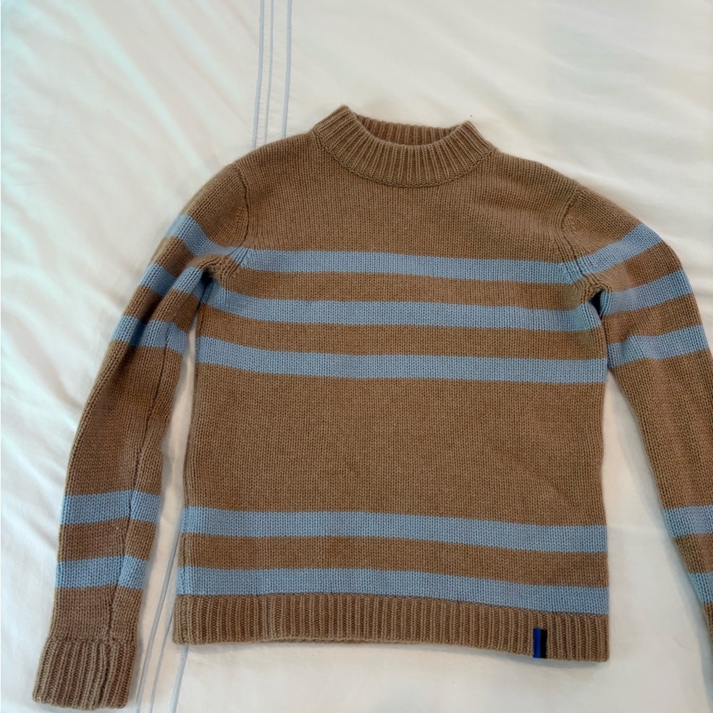 KULE cashmere Crewneck Sweater - Tan and Light Blue
